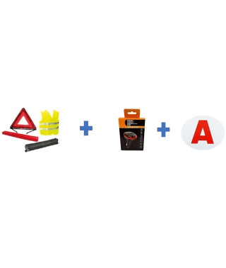 Pack sécurité - HTC EQUIPEMENT - Jeunes conducteurs -  1 gilet de sécurité + 1 triangle, 1 transmetteur fm, 1 disque électros…