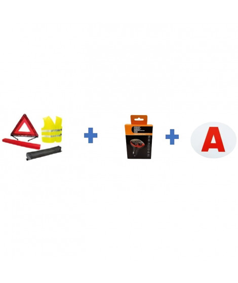 Pack sécurité - HTC EQUIPEMENT - Jeunes conducteurs -  1 gilet de sécurité + 1 triangle, 1 transmetteur fm, 1 disque électros…
