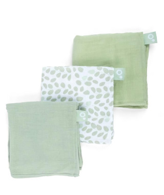 Lot de 3 langes - DOOMOO - Gaze de coton biologique - Certifié oeko-Tex - Vert