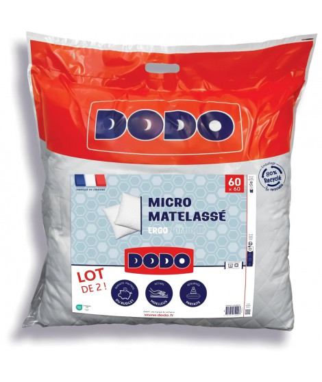 DODO - Lot de 2 oreillers - MICRO MATELASSE - 60 x 60 cm - Blanc