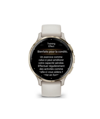 Montre GPS connectée Venu 3S GARMIN, 30,4mm (1,2), Acier Soft Gold, boîtier ivoire et bracelet en silicone ivoire