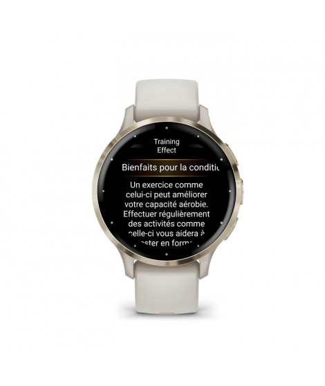 Montre GPS connectée Venu 3S GARMIN, 30,4mm (1,2), Acier Soft Gold, boîtier ivoire et bracelet en silicone ivoire