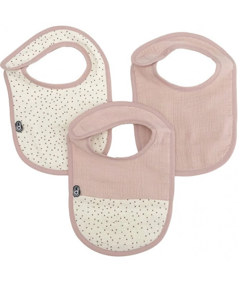 Lot x3 bavoirs - DOMIVA - 0-6 mois - Gaze de coton - Vieux rose