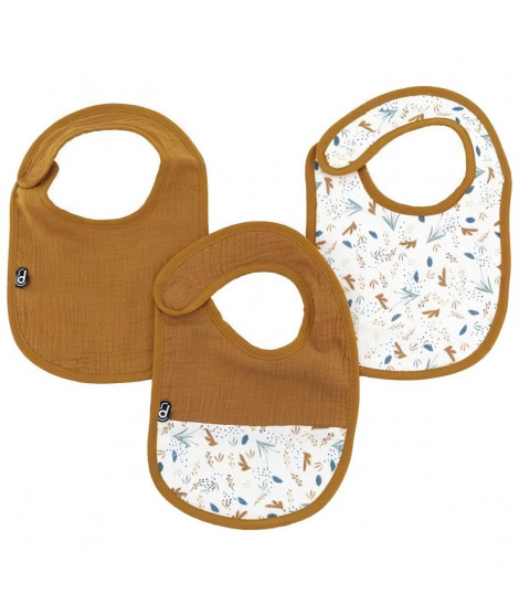 Lot x3 bavoirs - DOMIVA - 6-12 mois - Gaze de coton - Caramel imprimé au fil de l'eau