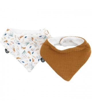 Lot de 2 bavoirs bandana - DOMIVA - TU - Mousseline - Caramel Imprimé au Fil de l'Eau