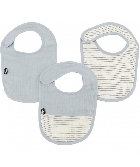 Lot x3 bavoirs - DOMIVA - 0-6 mois - Gaze de coton - Bleu vintage