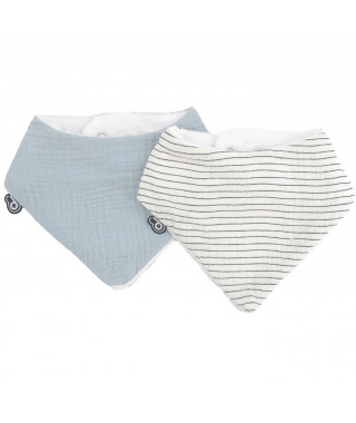 Lot de 2 bavoirs bandana - DOMIVA - TU - Mousseline - Bleu Vintage Rayures