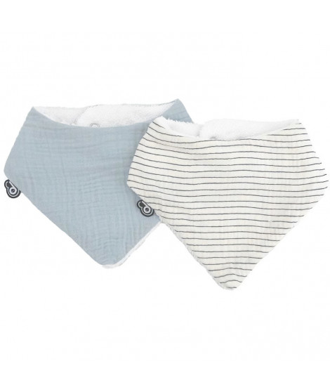 Lot de 2 bavoirs bandana - DOMIVA - TU - Mousseline - Bleu Vintage Rayures