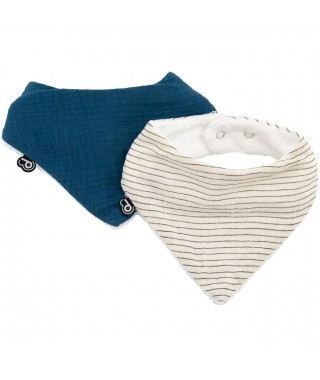 Lot x2 bavoirs bandana - DOMIVA - TU - Mousseline - Indigo rayures