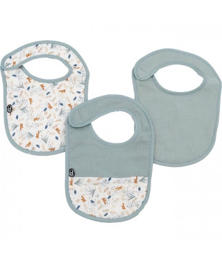 Lot x3 bavoirs - DOMIVA - 0-6 mois - Gaze de coton - Celadon