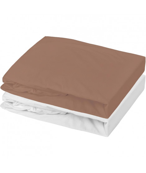 Lot 2 drap housse - P'TIT DODO - Jersey - 70 x 140 cm - Blanc / Brun