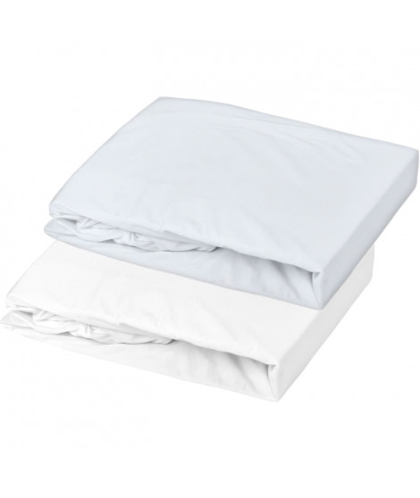 Lot 2 drap housse - P'TIT DODO - Jersey - 70 x 140 cm - Blanc / Light blue