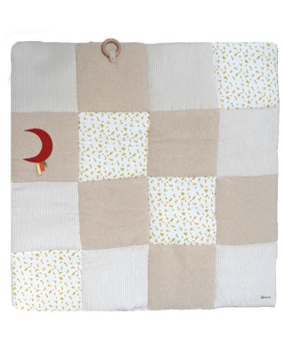 Tapis d'éveil - DOMIVA - Honey Moon - Patchwork - Anneau en bois et lune décorative
