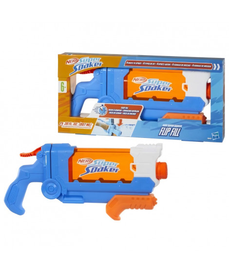 Nerf Super Soaker Flip Fill, Pistolet a eau avec 4 styles de jet, remplissage rapide, capacité de 887 mL d'eau, jouets des 6 ans