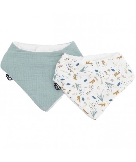 Lot x2 bavoirs bandana - DOMIVA - TU - Mousseline - Celadon imprimé au fil de l'eau