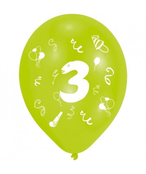 Lot de 8 Ballons - Latex - Chiffre 3 - Imprimé 2 faces (Lot de 3)