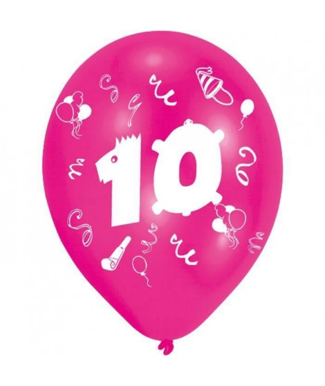 Lot de 8 Ballons - Latex - Nombre 10 - Imprimé 2 faces (Lot de 3)