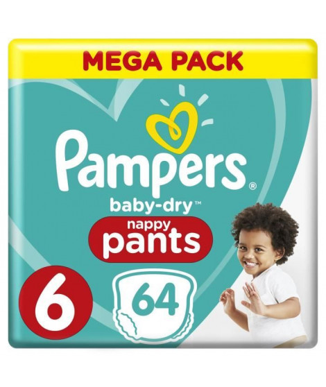 Pampers Baby-Dry Pants Taille 6, 15+ kg, 64 Couches-Culottes - Mega Pack