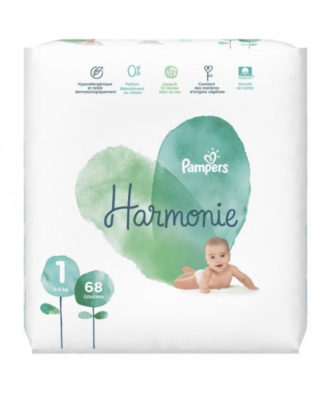 PAMPERS Harmonie Taille 1 - 2 a 5 kg - 68 couches