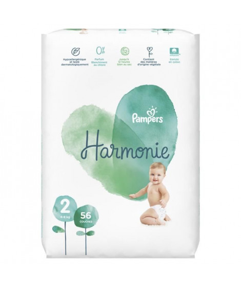 PAMPERS Harmonie Taille 2, 4-8 kg, 56 Couches