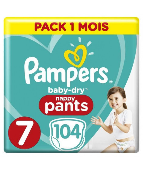 PAMPERS Baby-Dry Pants Taille 7, 17+kg,  104 Couches Pack 1 Mois