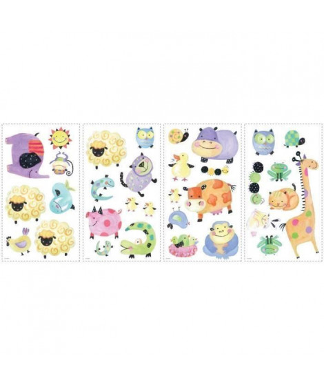 ROOMMATES Lot de 33 stickers POLKA ANIMAUX A POIS repositionnables 4 feuilles de 10,1cm x 44,1cm (Lot de 2)