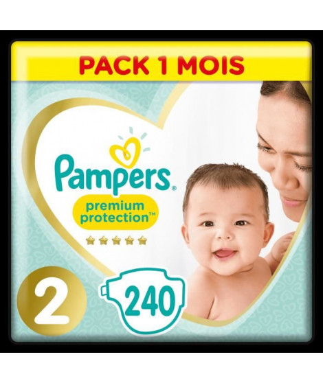PAMPERS Premium Protection New Baby Taille 2 - 4 a 8kg - 240 couches - Format pack 1 mois