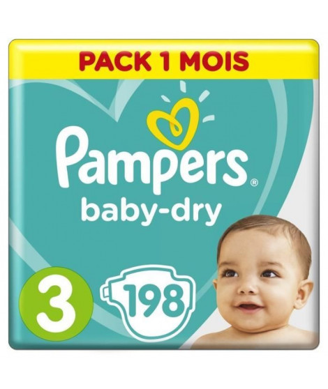 PAMPERS Baby Dry Taille 3 - 5 a 9kg - 198 couches - Format Pack 1 mois