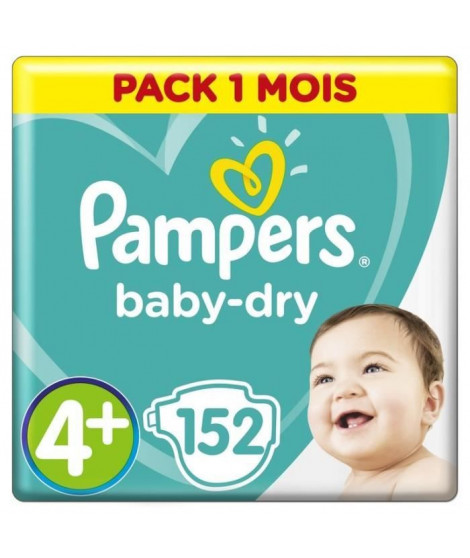 PAMPERS Baby Dry Taille 4+ - 10 a 15kg - 152 couches - Format pack 1 mois
