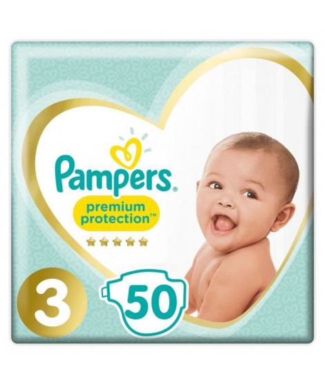 PAMPERS Premium Protection Taille 3 Midi - 6 a 10kg - 50 couches - Format pack Géant