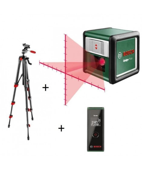 BOSCH Pack outils de mesure Laser lignes en croix Quigo+ avec trépied + Télémetre laser Zamo