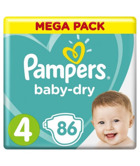 PAMPERS Baby-Dry Taille 4, 9-14 kg - 86 Couches - Mega Pack