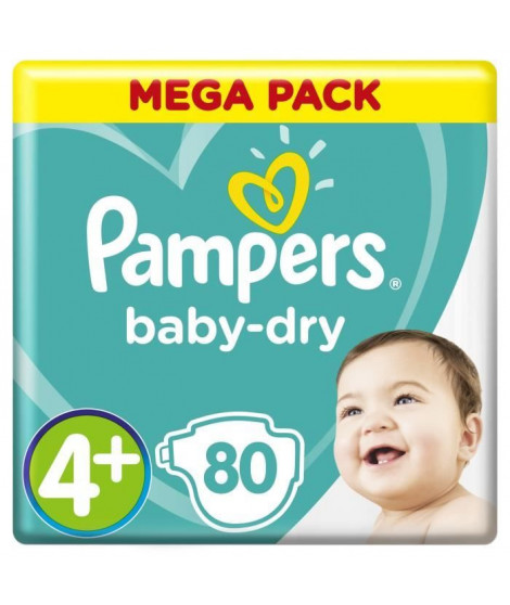 PAMPERS Baby-Dry Taille 4+, 10-15 kg - 80 Couches - Mega Pack