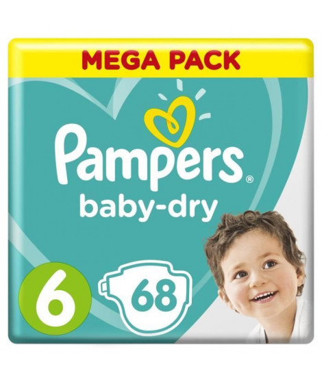 Pampers Baby-Dry Taille 6, 13-18 kg - 68 Couches - Mega Pack