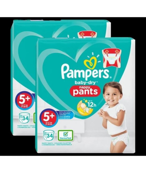 Couches Pampers Baby-Dry Pants Géant Taille 5+ x34 - Lot de 2