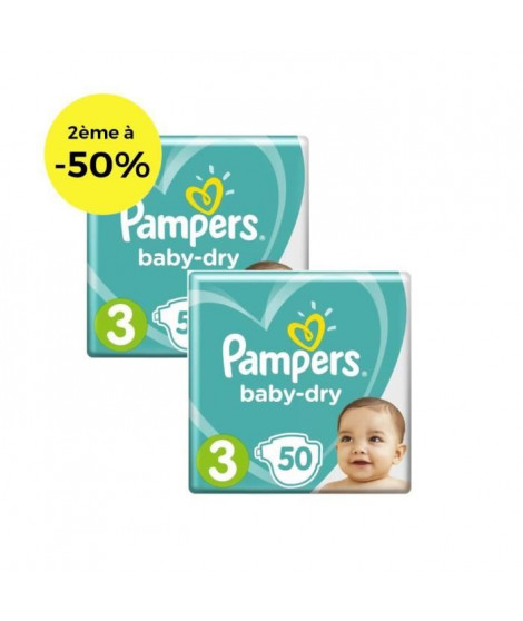 PAMPERS Baby Dry T3 5 a 9kg, 50x2, Lot de 2 - 100 couches